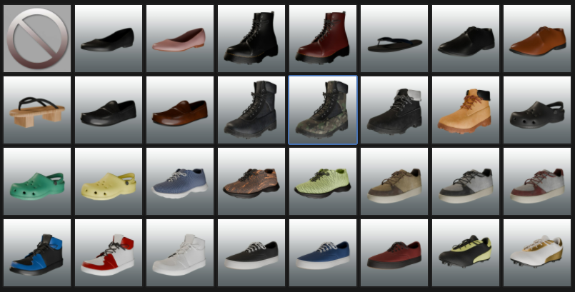 Avatar Creator shoe preset library