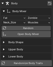 Avatar Creator Body panel