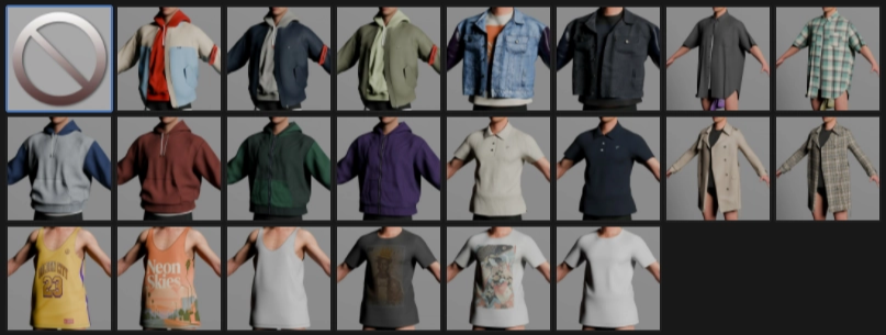 Avatar Creator top clothing presets