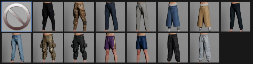 Avatar Creator bottom clothing presets