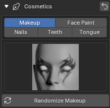 Avatar Creator Cosmetics panel
