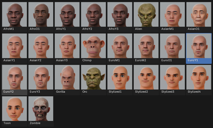 Avatar Creator head preset library