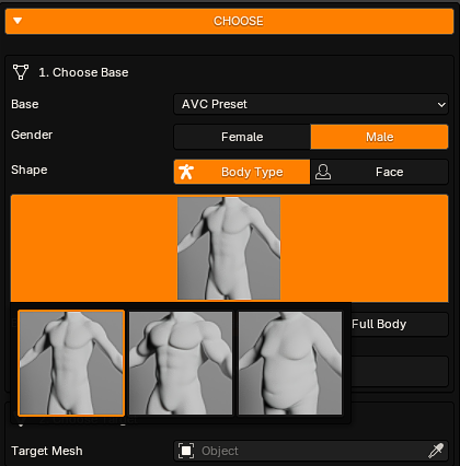 Avatar Wrap Body Type preset browser