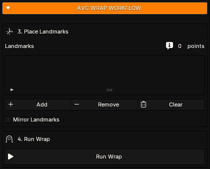 Avatar Wrap AVC Wrap Workflow with Place Landmarks and Run Wrap controls