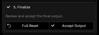 Avatar Wrap Finalize section with Full Reset and Accept Output